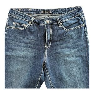 TRU LUXE Blue Denim Embellished Pockets Stretch Straight Jeans